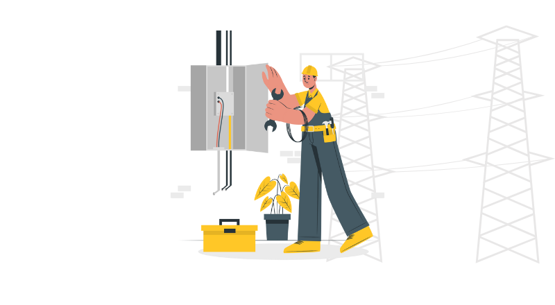 Illustration d'un électricien intervenant sur un tableau électrique